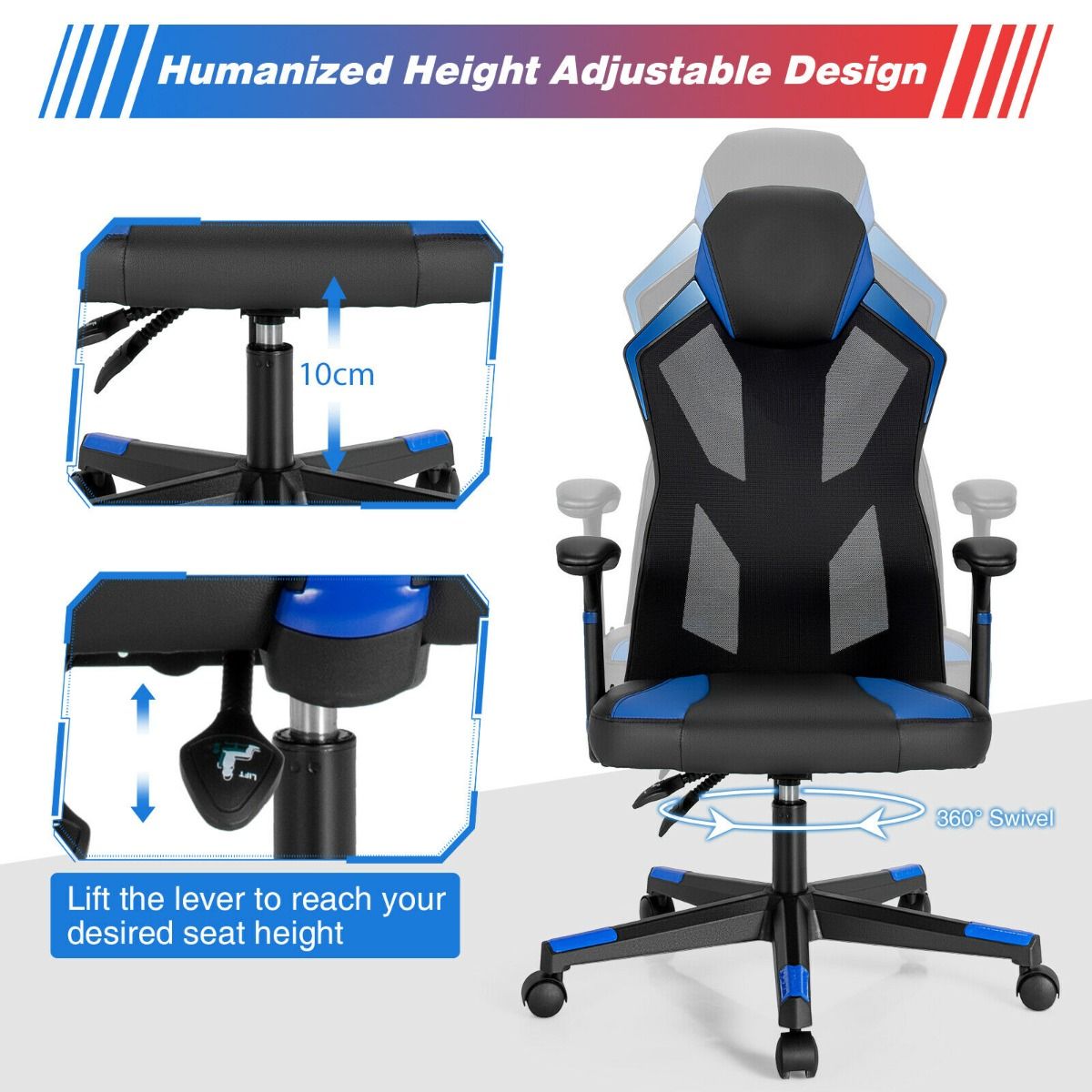 Racing Style Gaming Chair with Adjustable Back Height